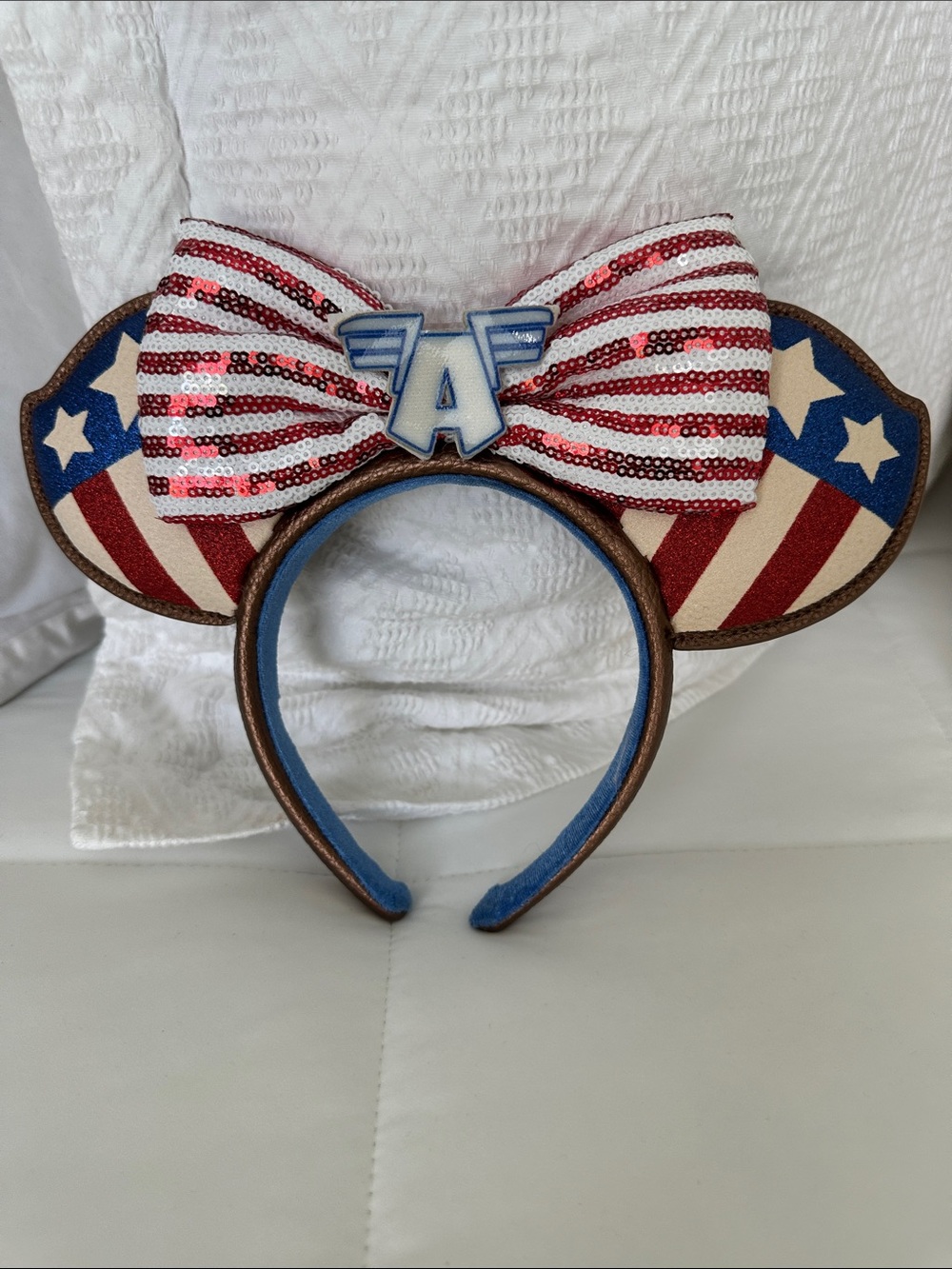 Dusney Captain America Red White Blue Bow Ear Headband -